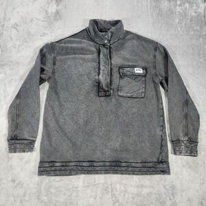 AFCo Shirt Mens Medium Gray Denim Snap Pullover Stand Collar Chest Pocket
